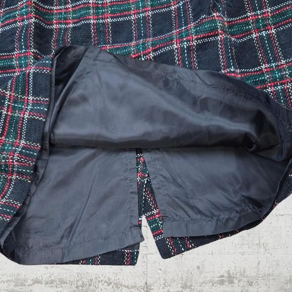 1980s Vintage Navy Red Tweed Glen Check Plaid Tartan Knee Length Skirt Size 4 - Picture 4 of 6